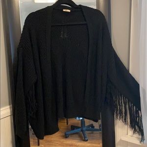 Black cardigan with fringe sleeves